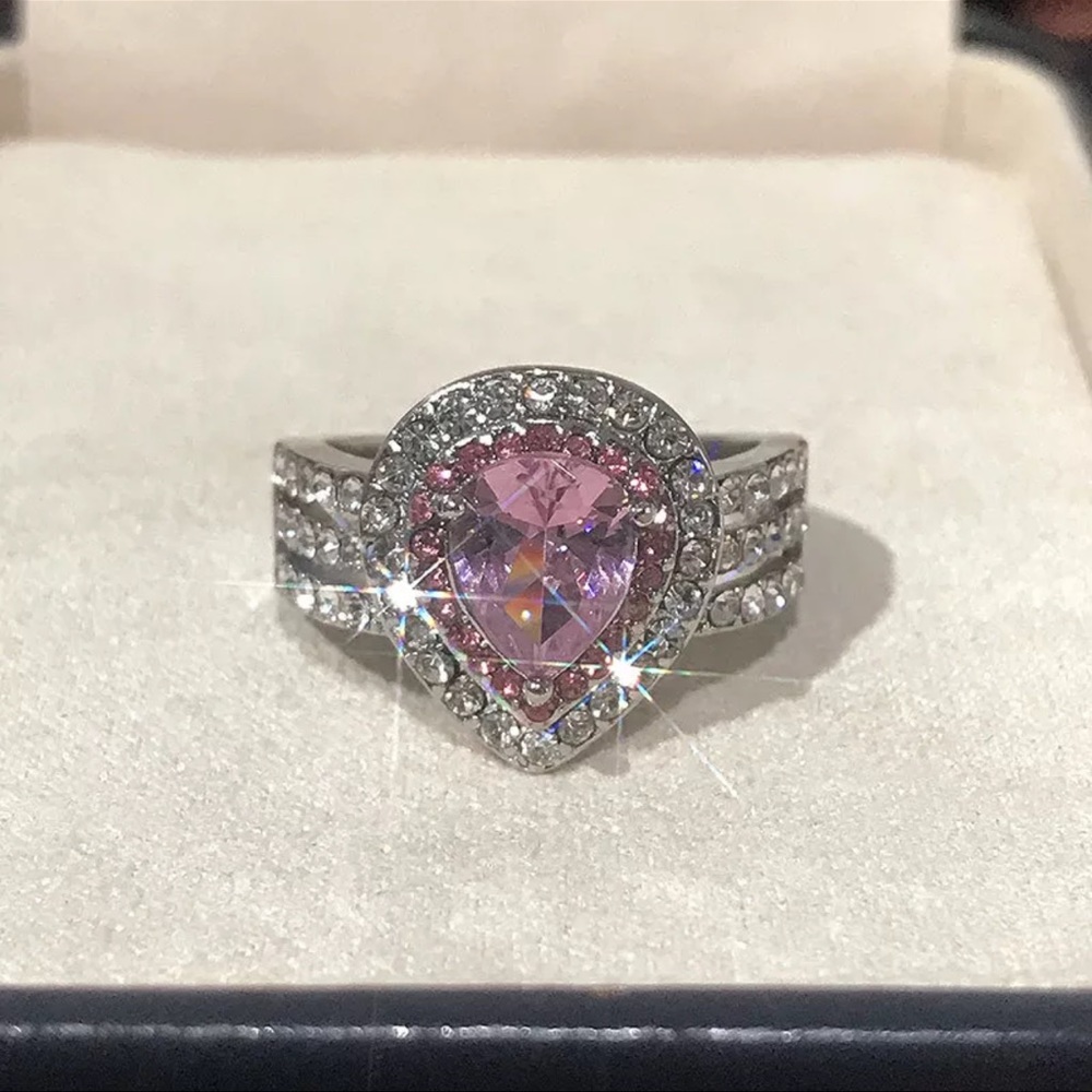 3 Layer Pink Teardrop CZ Ring - Picture 2 of 8